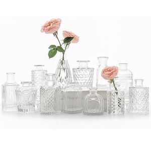 12pcs Glass Bud Vase Set, Small Clear Flower Vases for Centerpieces